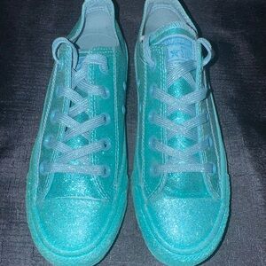 Converse Glittery Teal Sneakers Women  Size 6 Men size 4